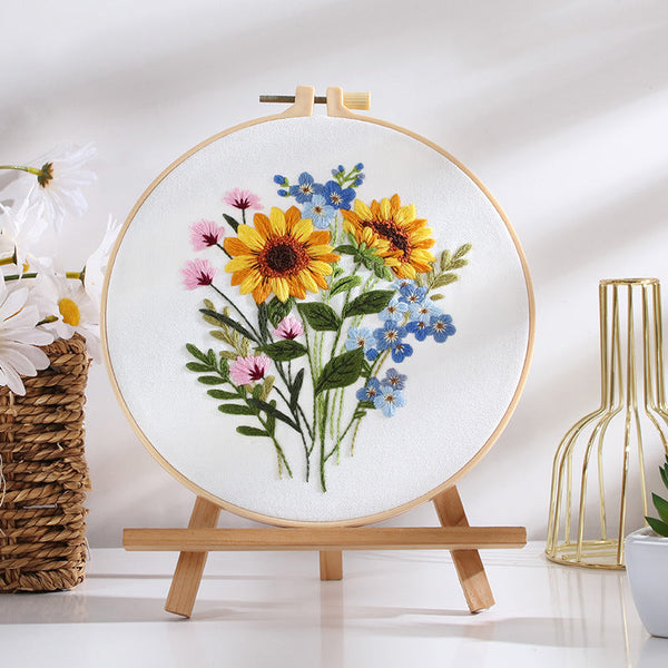 HKM-562451 DIY Colorful Flower Bouquet Embroidery Material Package with Imitation Bamboo Taboret