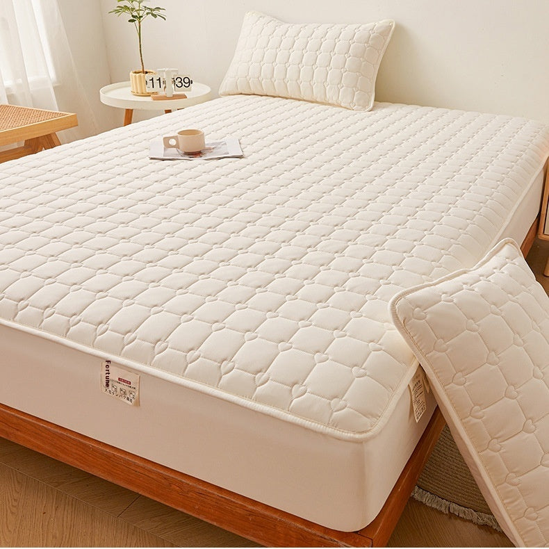 HKM-562451 Quilted Fitted Sheet Cover in Raw Cotton and Soybean Fiber for 1.5m Beds