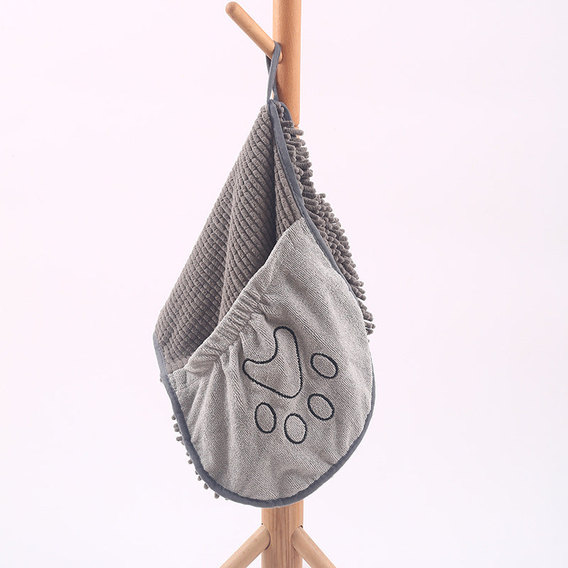 HKM-5625277 Gray Chenille Dog Bath Towel - Highly Absorbent Fiber Pet Towel for After Bath Drying