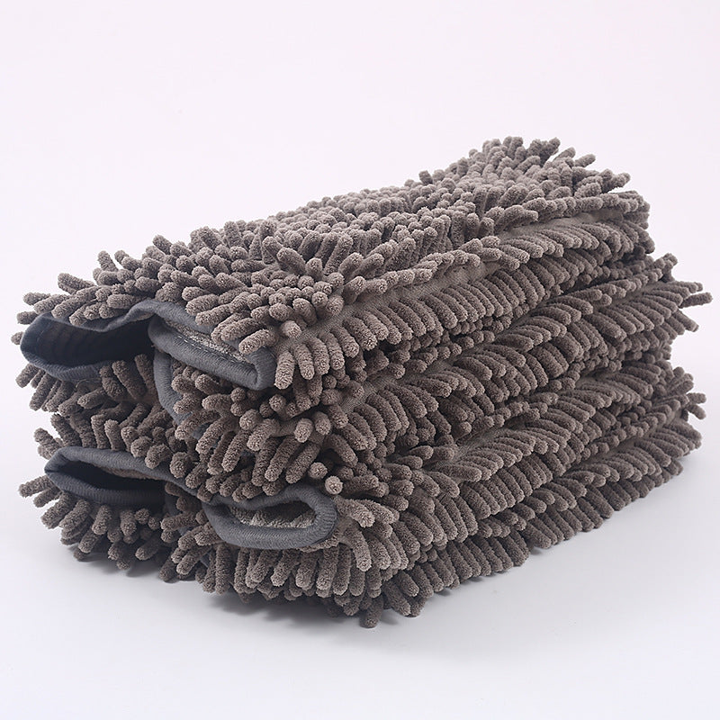 HKM-5625277 Gray Chenille Dog Bath Towel - Highly Absorbent Fiber Pet Towel for After Bath Drying