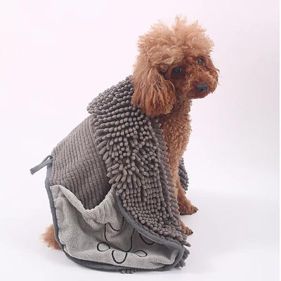 HKM-5625277 Gray Chenille Dog Bath Towel - Highly Absorbent Fiber Pet Towel for After Bath Drying