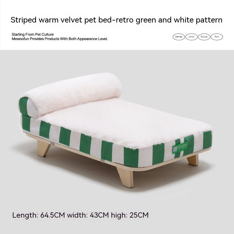 HKM-5625661 Warm Striped Plush Pet Bed for Small to Medium Dogs and Cats, Memory Sponge, Birch Board Structure