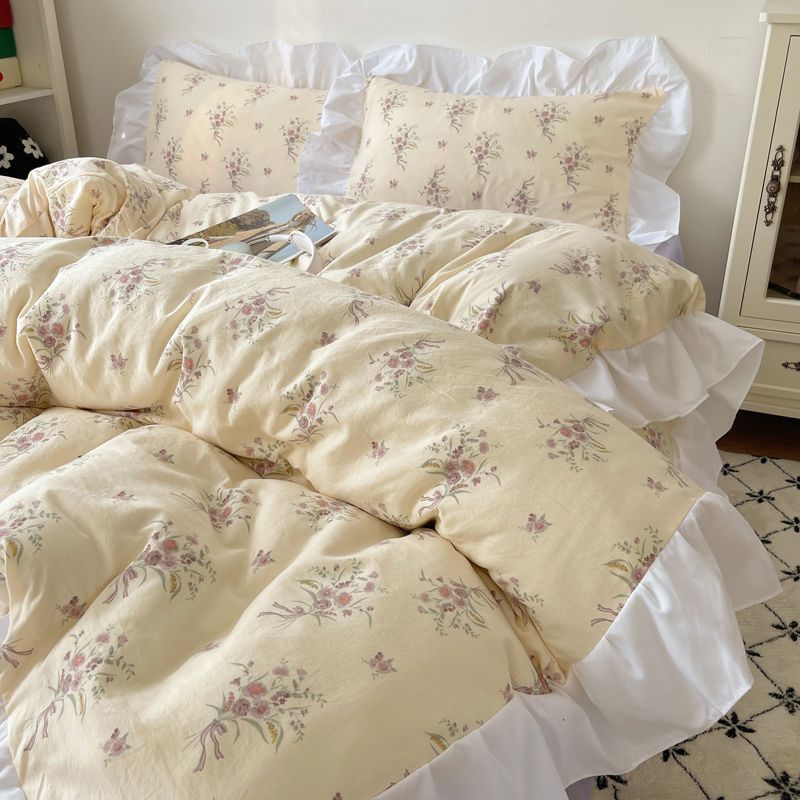 HKM-562771 Washed Cotton Four-Piece Bed Set with Duvet Cover and Sheets in Various Sizes