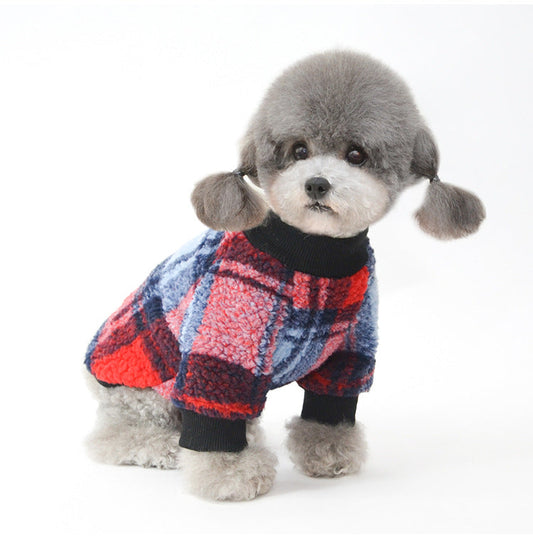 HKM-5627965 Plus Velvet Padded Plaid Shirt for Pets - Lattice Pattern, Soft Material, Available in Multiple Sizes