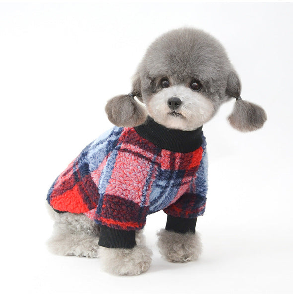 HKM-5627965 Plus Velvet Padded Plaid Shirt for Pets - Lattice Pattern, Soft Material, Available in Multiple Sizes