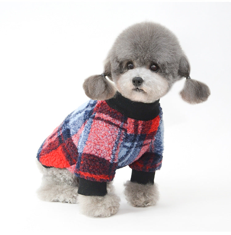 HKM-5627965 Plus Velvet Padded Plaid Shirt for Pets - Lattice Pattern, Soft Material, Available in Multiple Sizes