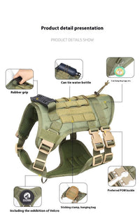 HKM-5628221 Tactical Pet Harness for Dogs, Adjustable Oxford Cloth in Black, Army Green, Gray