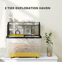 HKM-5629245 Two-Tier Hamster Cage with Tube System and Deep Tray for Dwarf Hamsters and Gerbils