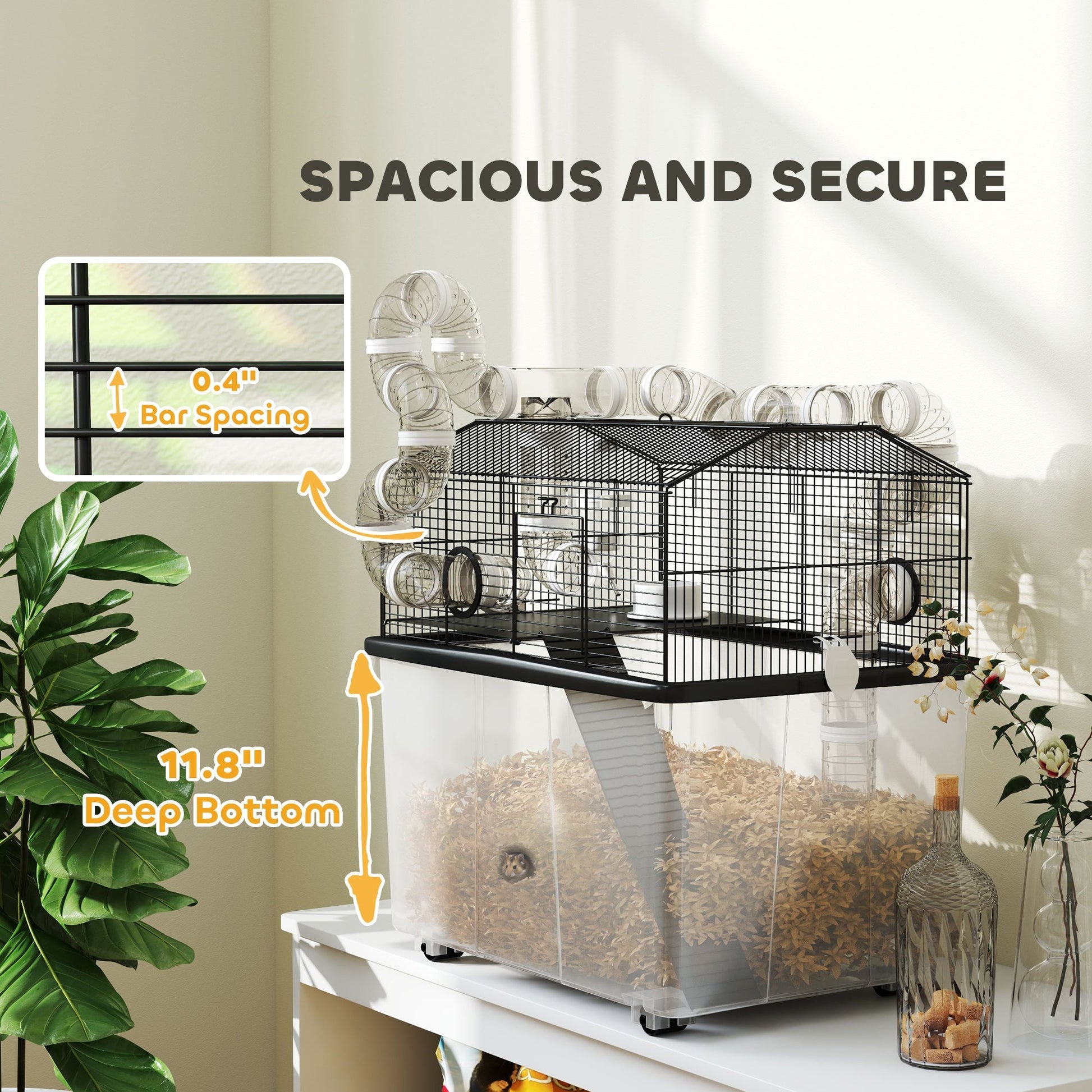 HKM-5629245 Two-Tier Hamster Cage with Tube System and Deep Tray for Dwarf Hamsters and Gerbils