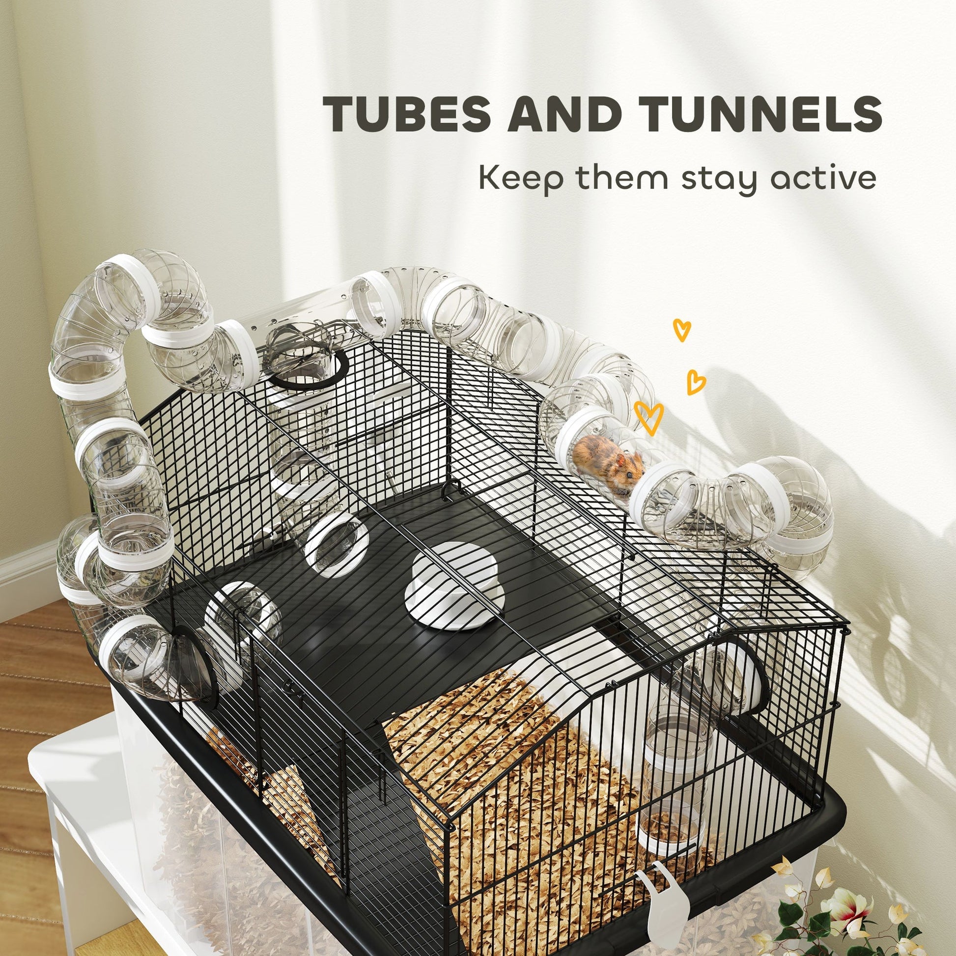HKM-5629245 Two-Tier Hamster Cage with Tube System and Deep Tray for Dwarf Hamsters and Gerbils