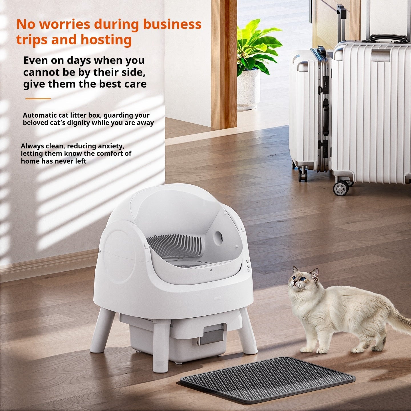 HKM-5629373 Automatic Self-Cleaning Litter Box in White with Deodorizing Features and Accessories