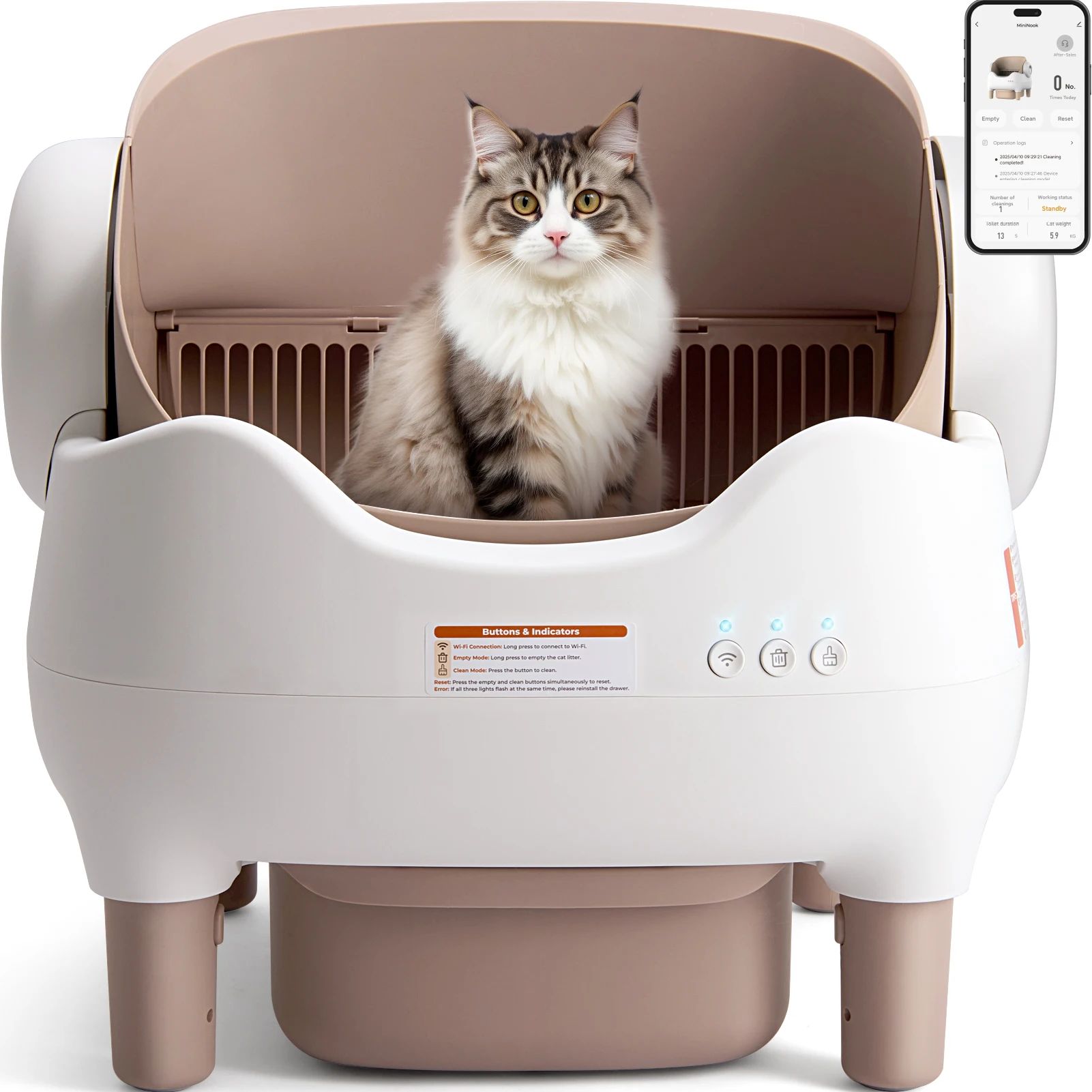 HKM-5629373 Automatic Self-Cleaning Litter Box in White with Deodorizing Features and Accessories