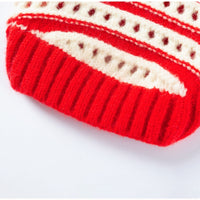 HKM-5630141 Knitted Cherry Pullover Sweater for Small Dogs and Cats, Soft and Warm, Red and White Striped Design
