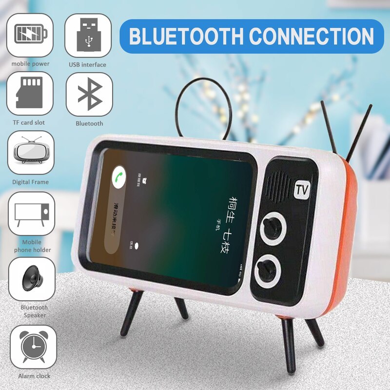 HKM-563091 Retro TV-Shaped Bluetooth Speaker with Hands-Free Calling and USB Charging, Portable Design for Outdoor and Home Use