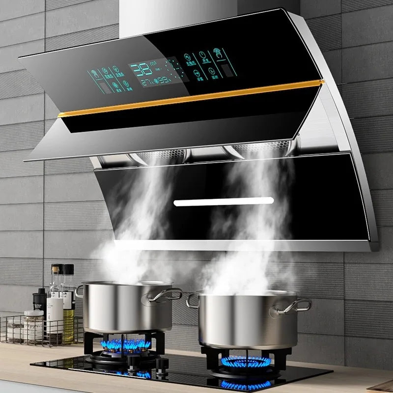 HKM-563347 Sleek Glass Side Wall Range Hood with High Suction Power for Kitchen - 75/90cm Cooker Hood Extractor