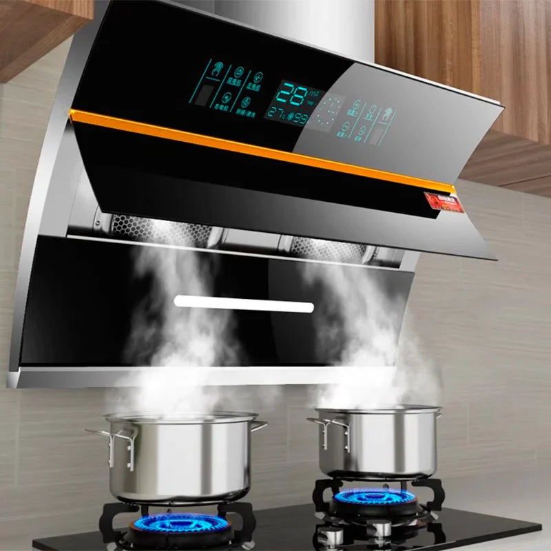HKM-563347 Sleek Glass Side Wall Range Hood with High Suction Power for Kitchen - 75/90cm Cooker Hood Extractor