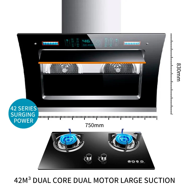 HKM-563347 Sleek Glass Side Wall Range Hood with High Suction Power for Kitchen - 75/90cm Cooker Hood Extractor