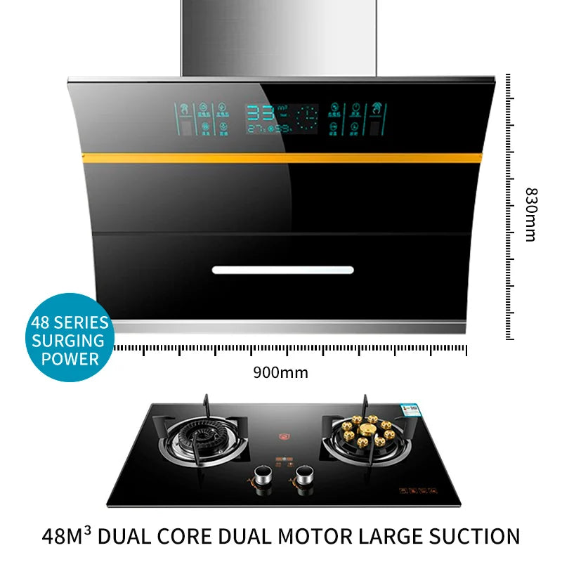 HKM-563347 Sleek Glass Side Wall Range Hood with High Suction Power for Kitchen - 75/90cm Cooker Hood Extractor