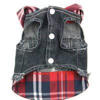 HKM-5633725 Casual Denim Vest for Dogs - Red and Blue Plaid Options Available in Various Sizes
