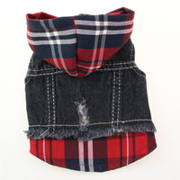 HKM-5633725 Casual Denim Vest for Dogs - Red and Blue Plaid Options Available in Various Sizes