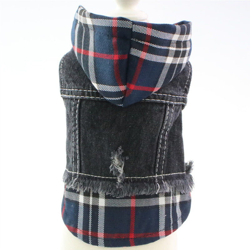 HKM-5633725 Casual Denim Vest for Dogs - Red and Blue Plaid Options Available in Various Sizes