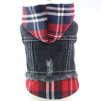 HKM-5633725 Casual Denim Vest for Dogs - Red and Blue Plaid Options Available in Various Sizes