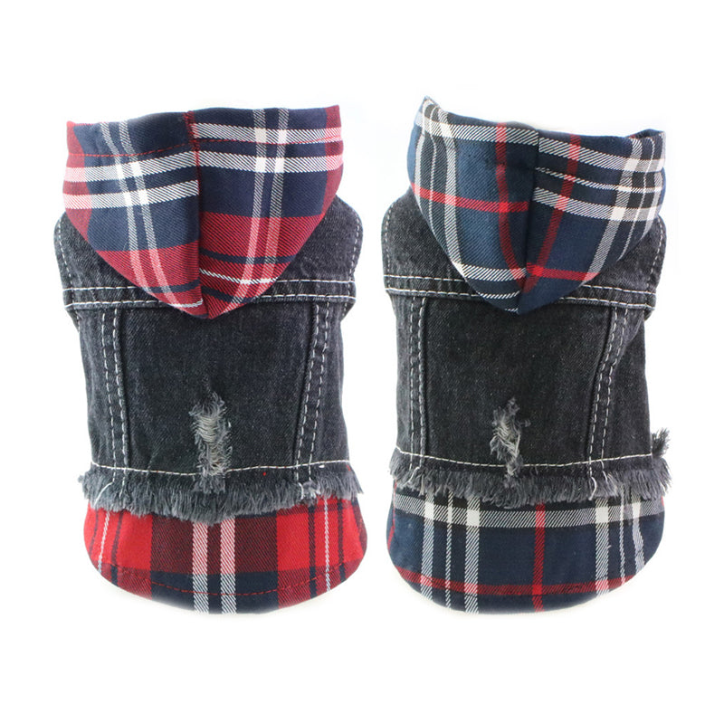 HKM-5633725 Casual Denim Vest for Dogs - Red and Blue Plaid Options Available in Various Sizes
