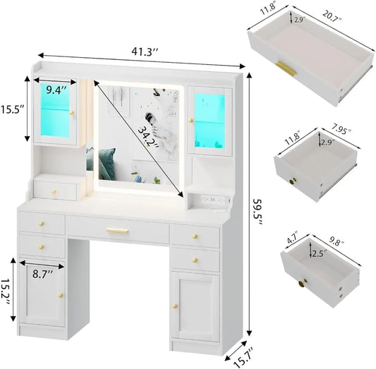 HKM-563475 Elegant Vanity Table with Mirror and Storage Drawers for Organising Beauty Essentials
