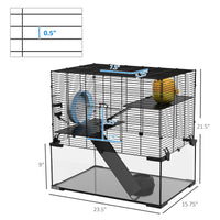 HKM-5635005 Spacious 3-Tier Hamster Cage with Tempered Glass Bottom and Accessories