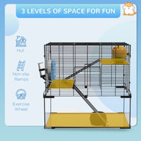 HKM-5635005 Spacious 3-Tier Hamster Cage with Tempered Glass Bottom and Accessories