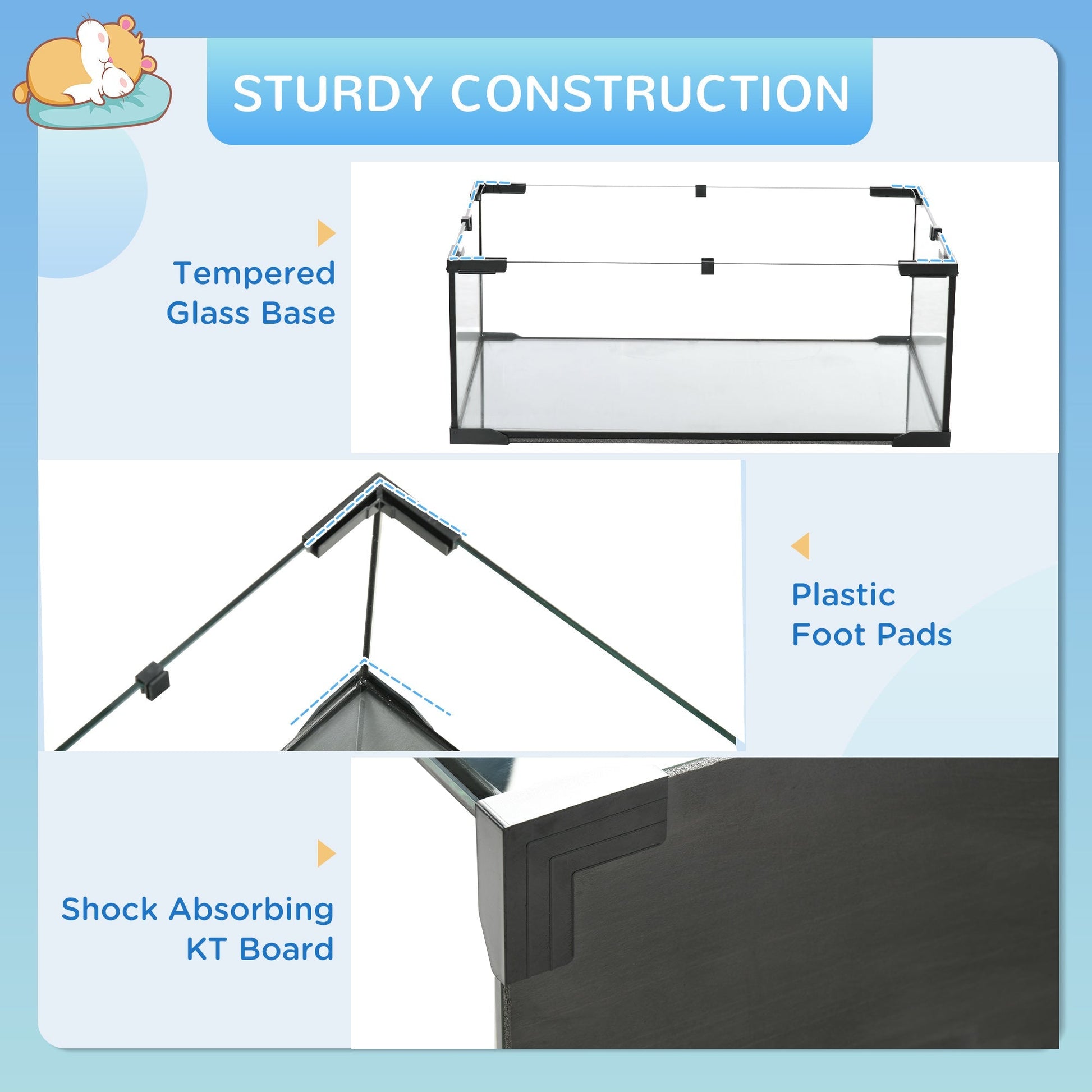 HKM-5635005 Spacious 3-Tier Hamster Cage with Tempered Glass Bottom and Accessories