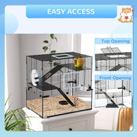 HKM-5635005 Spacious 3-Tier Hamster Cage with Tempered Glass Bottom and Accessories