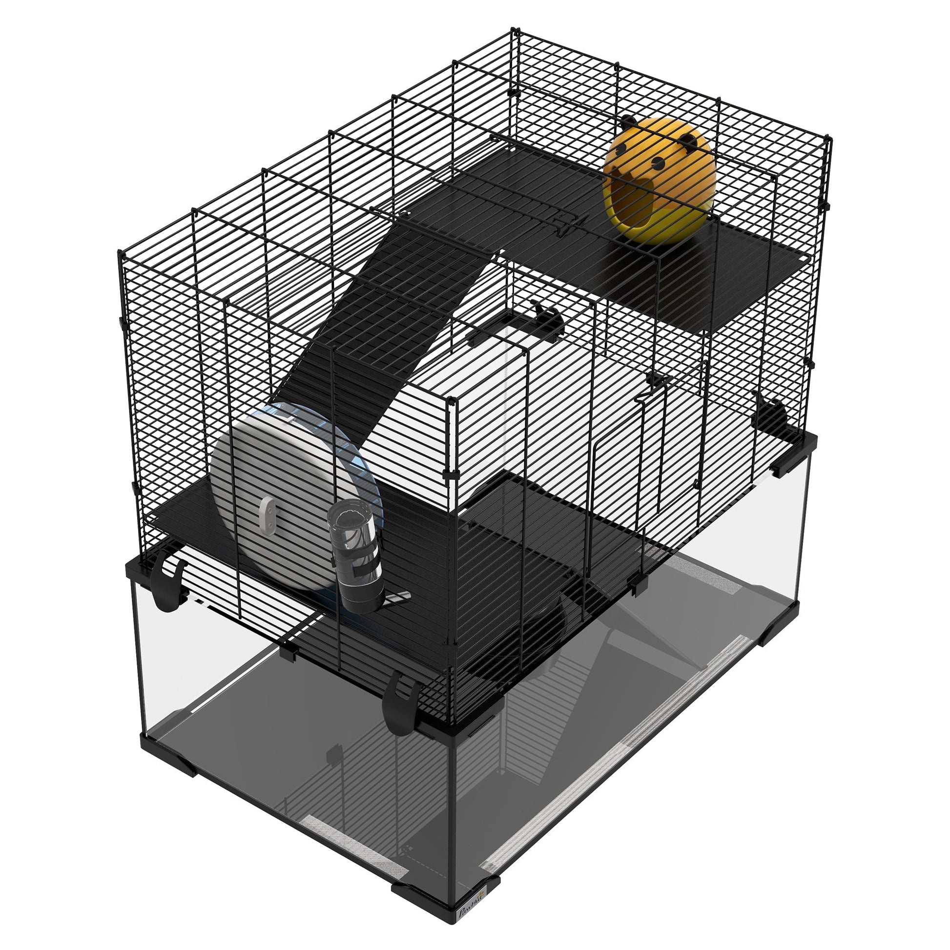 HKM-5635005 Spacious 3-Tier Hamster Cage with Tempered Glass Bottom and Accessories