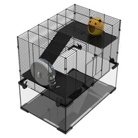 HKM-5635005 Spacious 3-Tier Hamster Cage with Tempered Glass Bottom and Accessories
