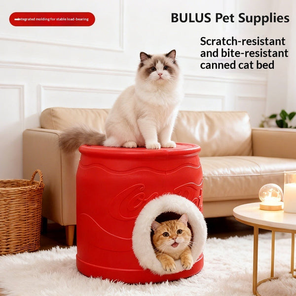 HKM-5635389 All-Season Enclosed Cat House - Warm PVC Can-Shaped Cat Bed