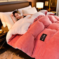 HKM-563603 Double-Sided Milk Velvet Quilt for Winter - Warm Fleece Comfort in Grey, Pink, Blue, Fruit Green, and Blue Grey