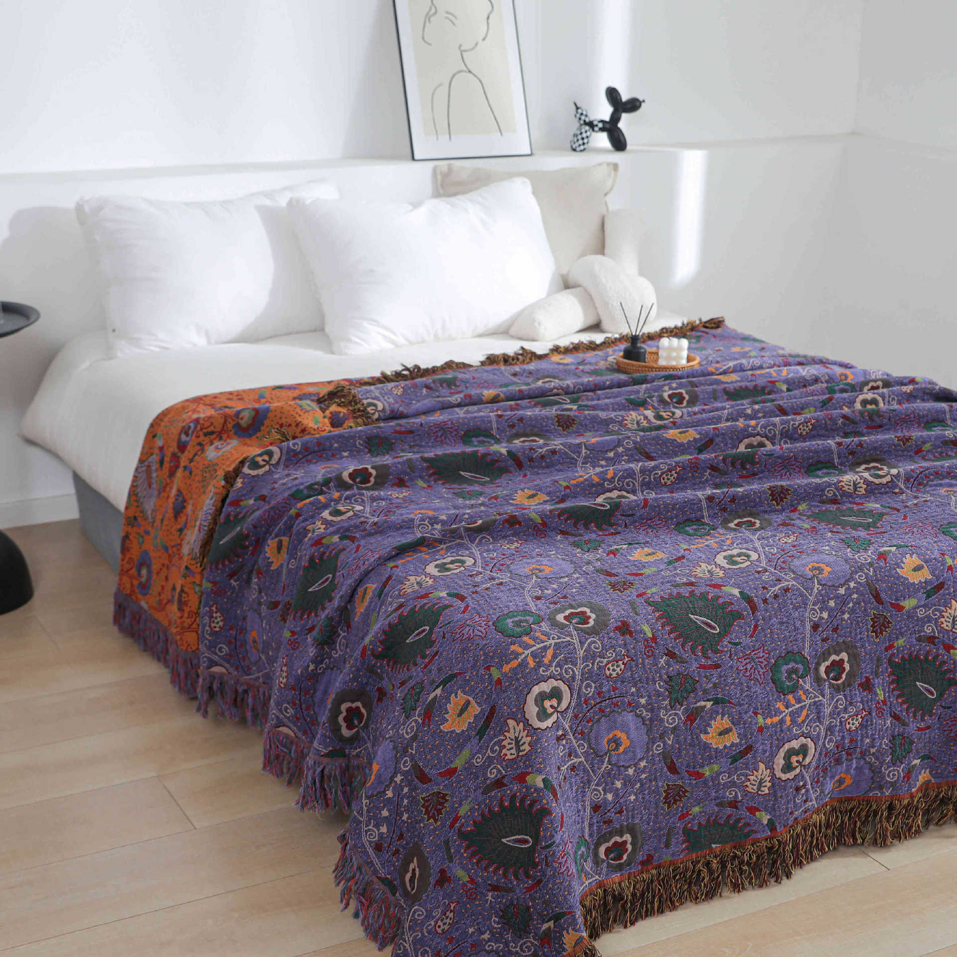 HKM-563603 Washed Jacquard Cotton Nap Blanket in Various Sizes
