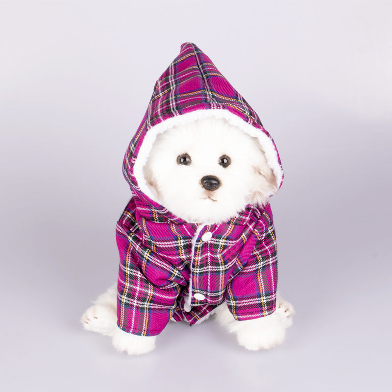 HKM-5636413 Plaid Dog Hooded Sweater in Multiple Colors for Pets