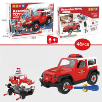 HKM-563859 Puzzle Assembly Fire Truck Toy with Lights and Sounds for Kids, Educational DIY Building Block Set