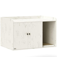 HKM-563923 Cat Litter Box Enclosure with Scratching Mat and Cat Entrance in Distressed White Finish