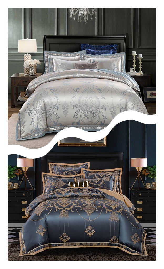 HKM-563923 Luxury Tencel Cotton Satin Jacquard Quilt Cover Set - Available in 4-Piece and 6-Piece Options
