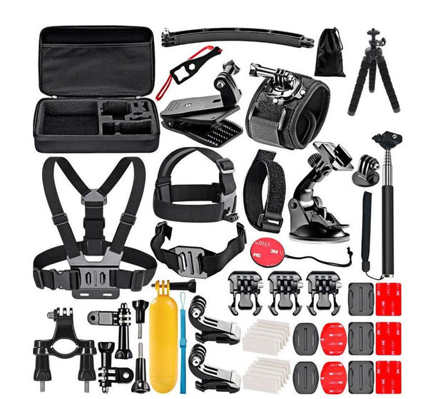 HKM-563987 Universal Action Camera Accessory Kit with Suction Cup, Mounts, Grips, and Carry Case