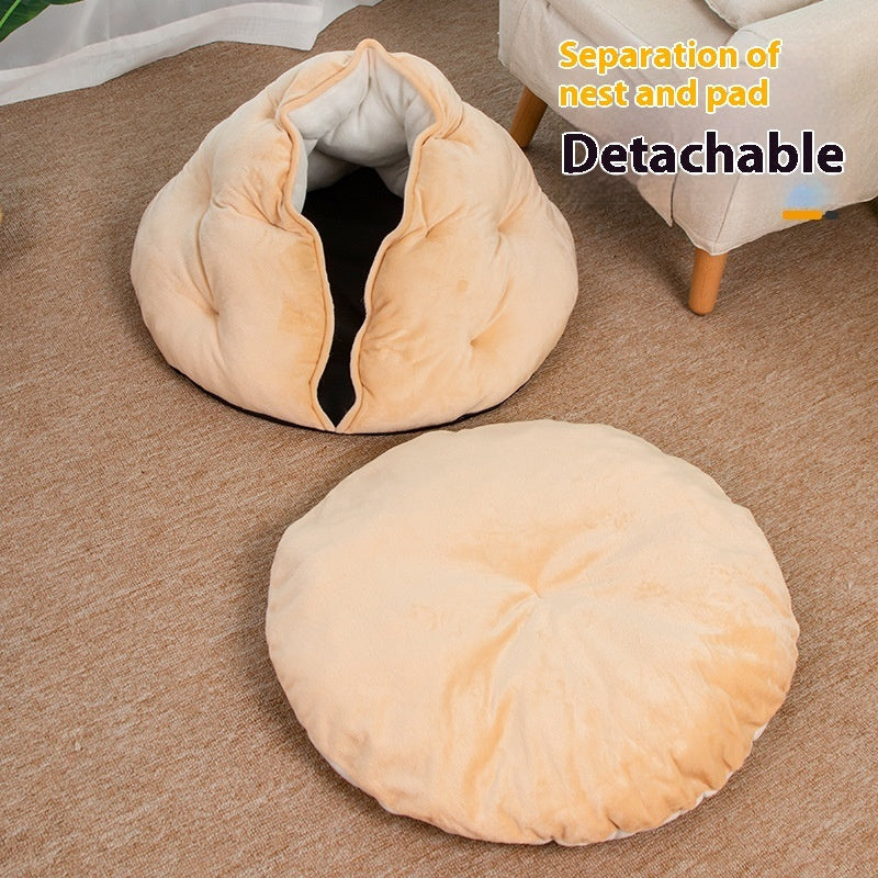 HKM-5640381 Breathable Dumpling Cat Nest for All Seasons – Soft Plush Pet Bed, 50*30 cm