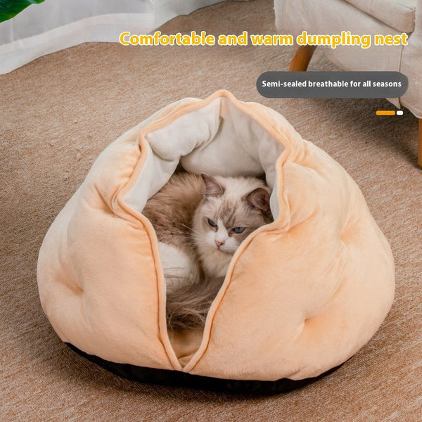 HKM-5640381 Breathable Dumpling Cat Nest for All Seasons – Soft Plush Pet Bed, 50*30 cm