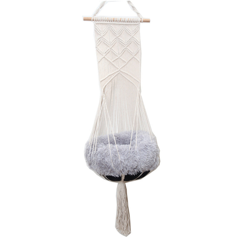 HKM-5640765 Handmade Macrame Pet Swing Cage for Indoor and Outdoor Use, Ideal for Bedrooms and Living Spaces