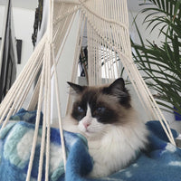 HKM-5640765 Handmade Macrame Pet Swing Cage for Indoor and Outdoor Use, Ideal for Bedrooms and Living Spaces