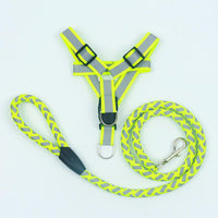 HKM-5640893 Reflective Nylon Braided Pet Leash and Harness Set - Various Colors and Sizes Available