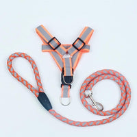 HKM-5640893 Reflective Nylon Braided Pet Leash and Harness Set - Various Colors and Sizes Available