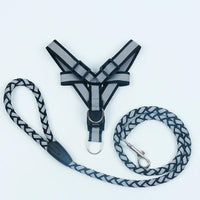 HKM-5640893 Reflective Nylon Braided Pet Leash and Harness Set - Various Colors and Sizes Available