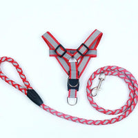 HKM-5640893 Reflective Nylon Braided Pet Leash and Harness Set - Various Colors and Sizes Available